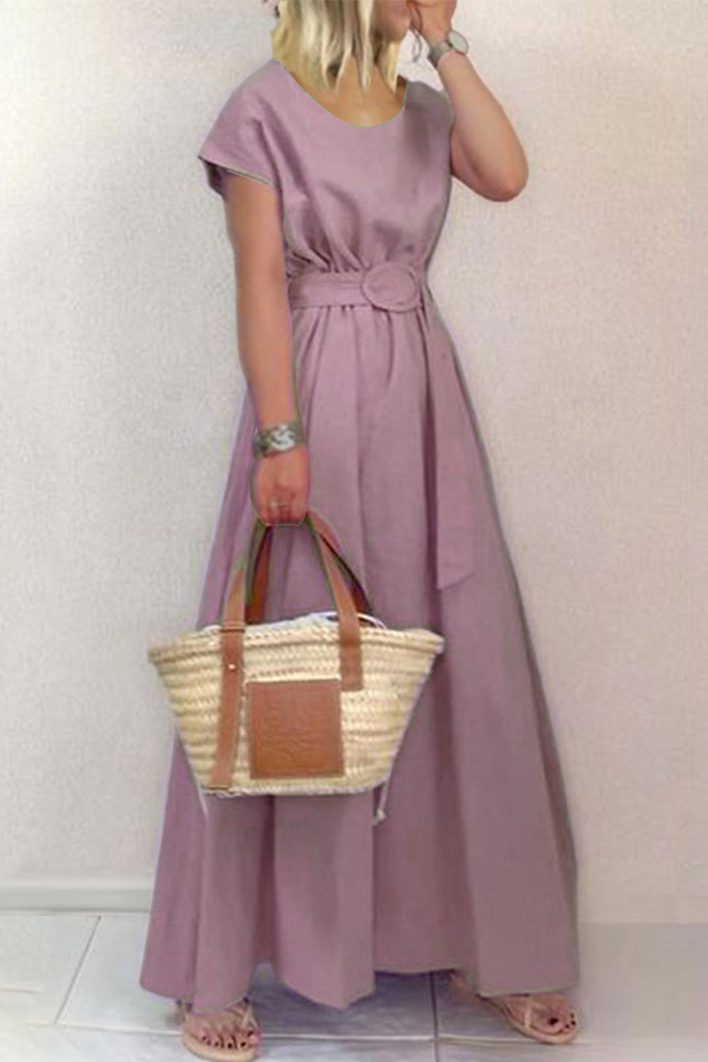 Vestidos de falda con cintura de cuello redondo y patchwork sólido de moda