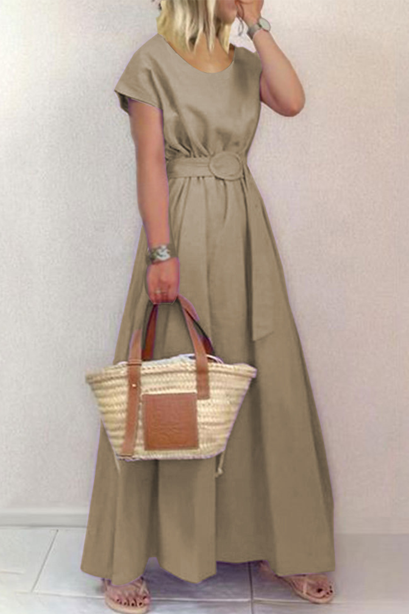 Vestidos de falda con cintura de cuello redondo y patchwork sólido de moda