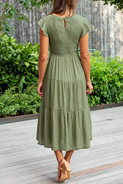 Fashion Solid Flounce O Neck Cake Skirt Dresses£¨9 colors£©