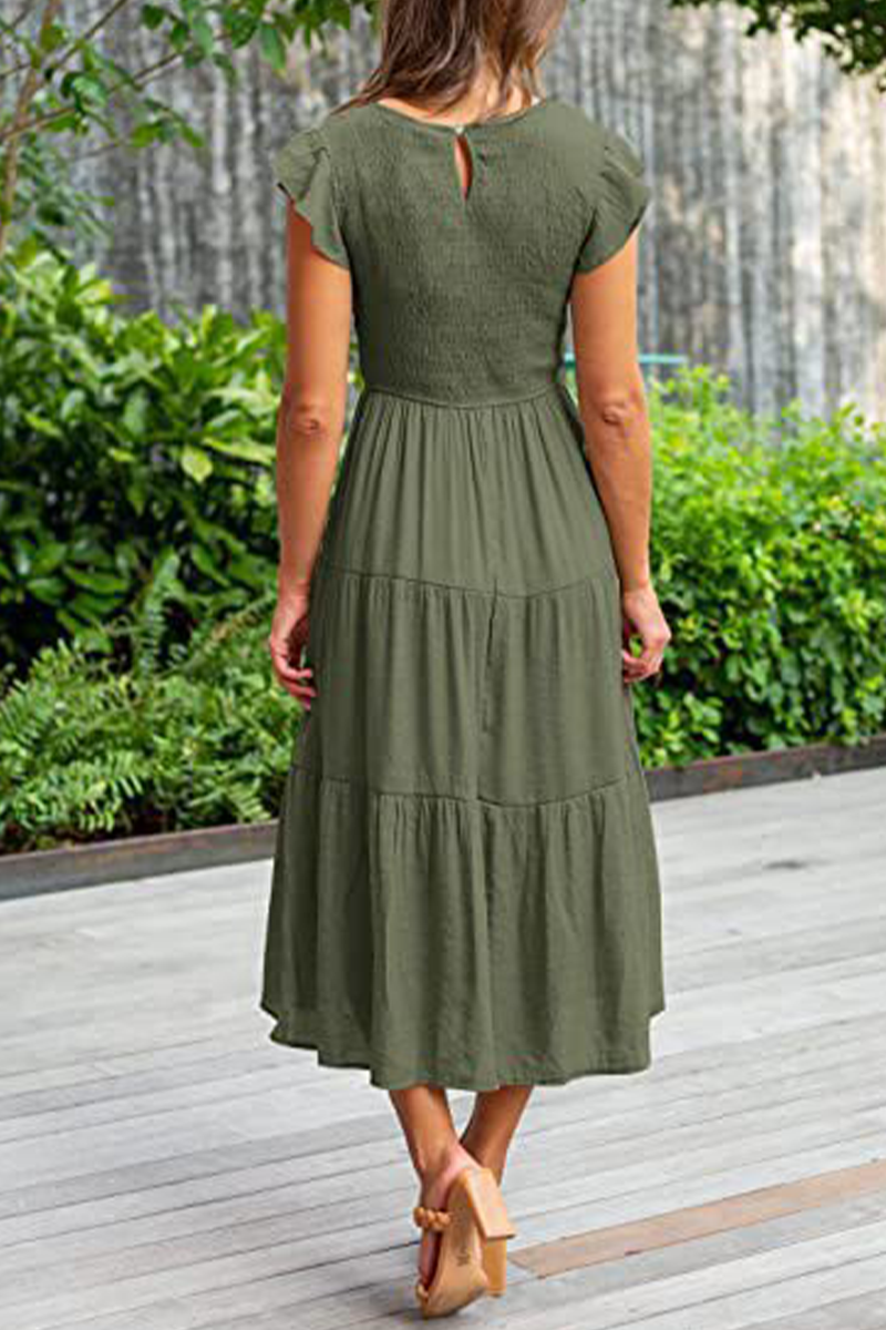 Fashion Solid Flounce O Neck Cake Skirt Dresses£¨9 colors£©