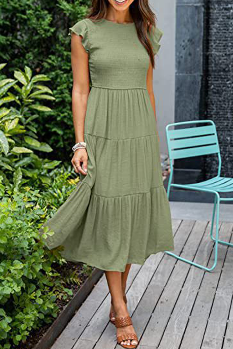 Fashion Solid Flounce O Neck Cake Skirt Dresses£¨9 colors£©