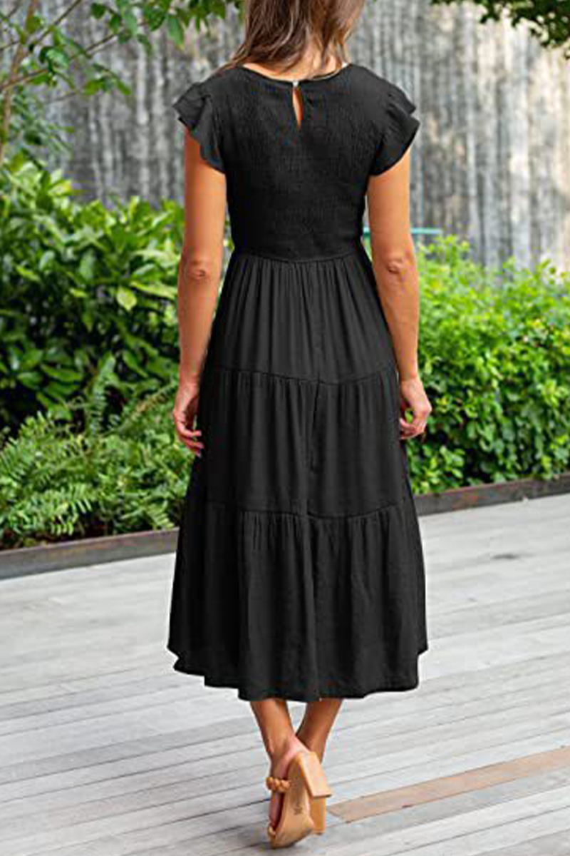 Fashion Solid Flounce O Neck Cake Skirt Dresses£¨9 colors£©