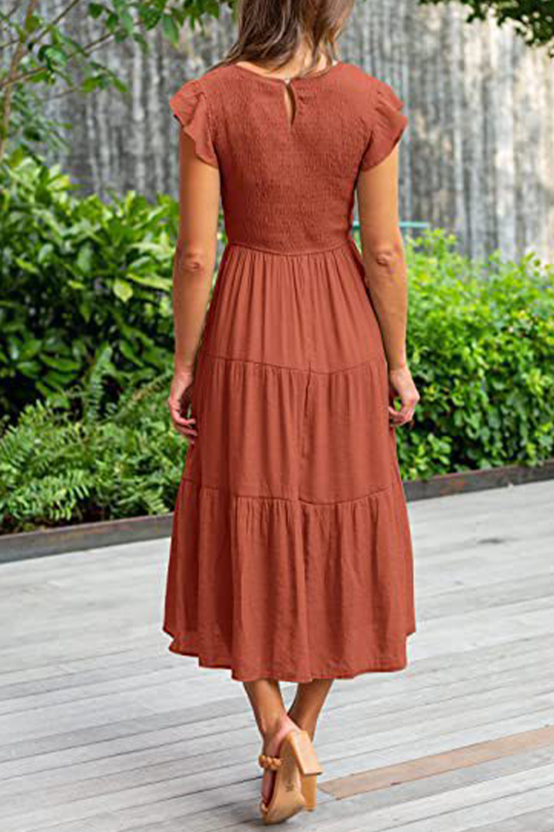 Fashion Solid Flounce O Neck Cake Skirt Dresses£¨9 colors£©