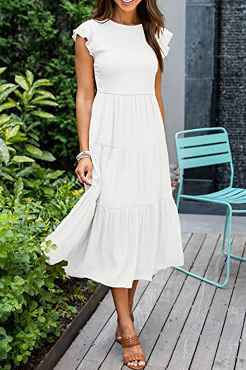 Fashion Solid Flounce O Neck Cake Skirt Dresses£¨9 colors£©