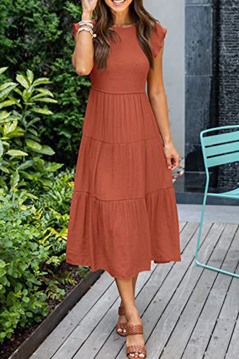 Fashion Solid Flounce O Neck Cake Skirt Dresses£¨9 colors£©