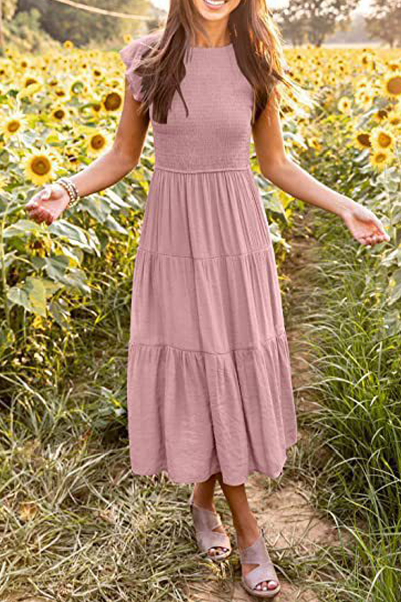 Fashion Solid Flounce O Neck Cake Skirt Dresses£¨9 colors£©