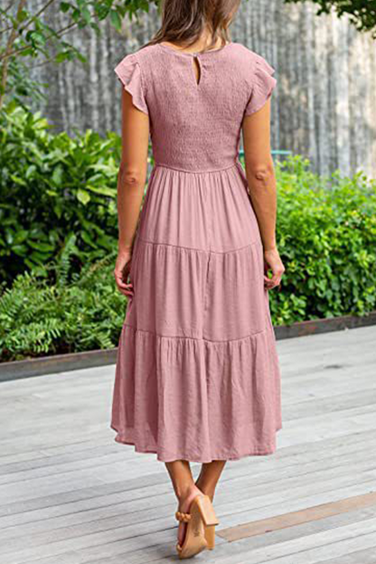 Fashion Solid Flounce O Neck Cake Skirt Dresses£¨9 colors£©