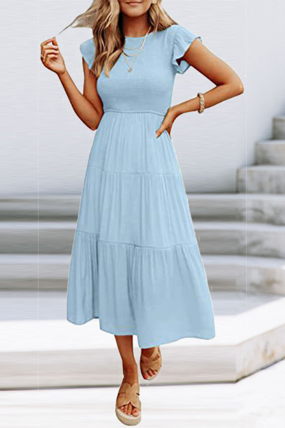 Fashion Solid Flounce O Neck Cake Skirt Dresses£¨9 colors£©