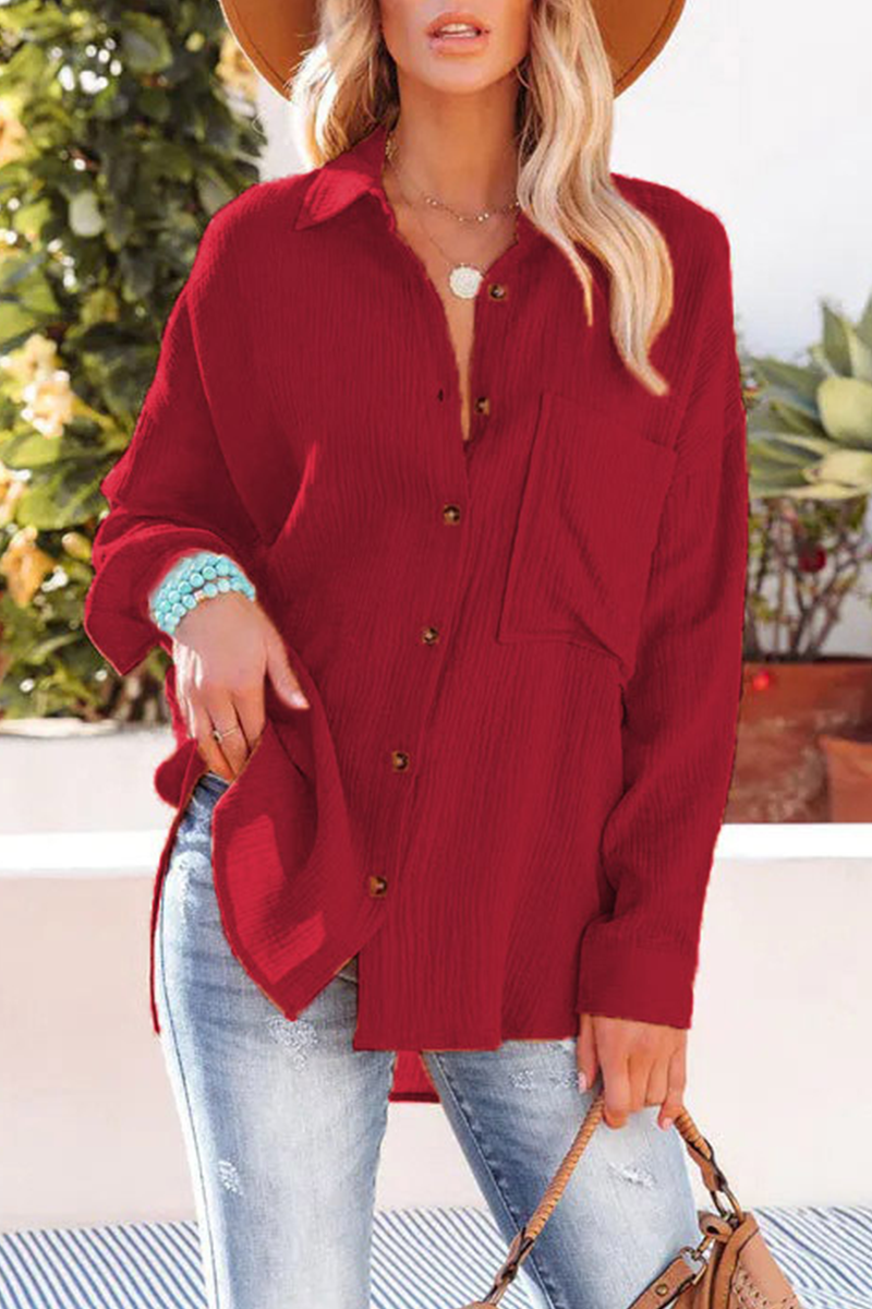 Tops casuales de cuello vuelto con parches sólidos (9 colores)