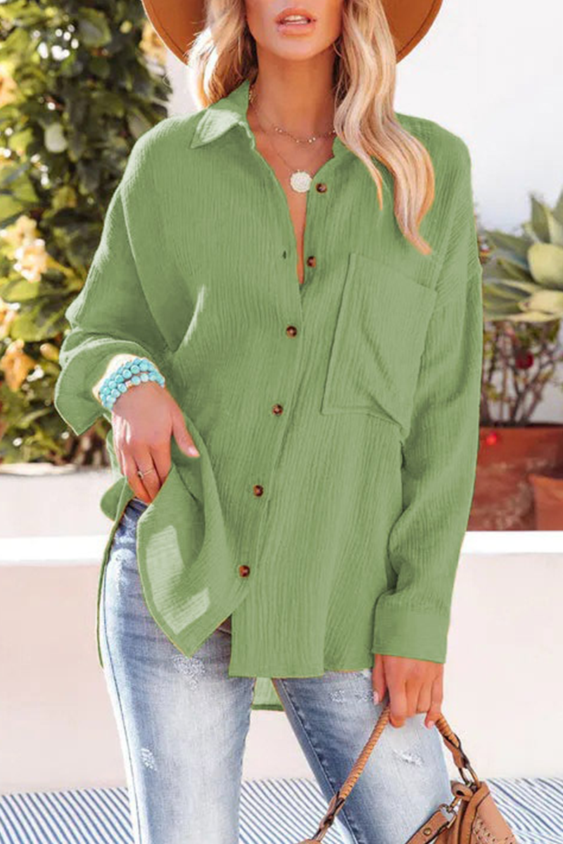 Tops casuales de cuello vuelto con parches sólidos (9 colores)