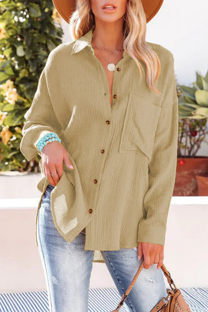 Tops casuales de cuello vuelto con parches sólidos (9 colores)