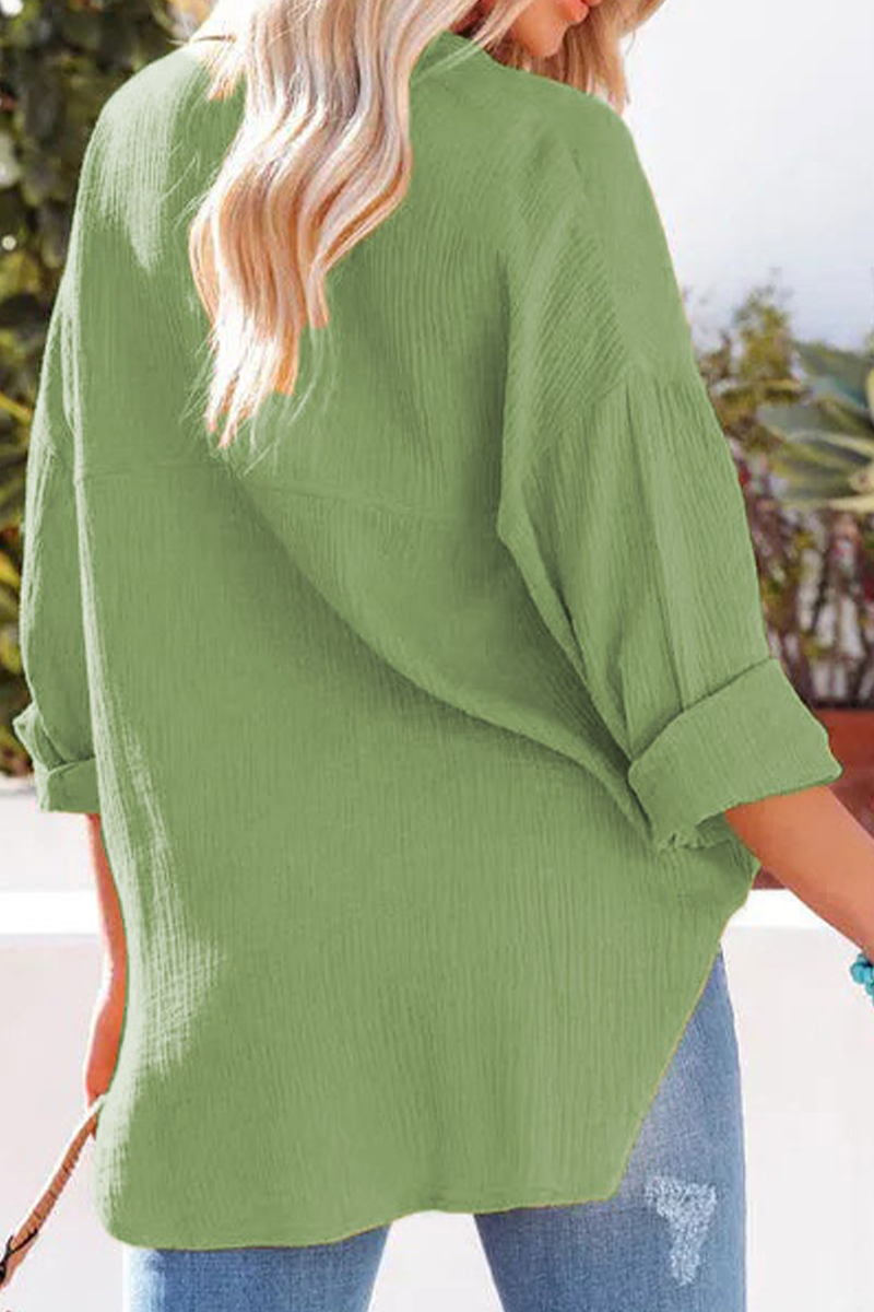 Tops casuales de cuello vuelto con parches sólidos (9 colores)