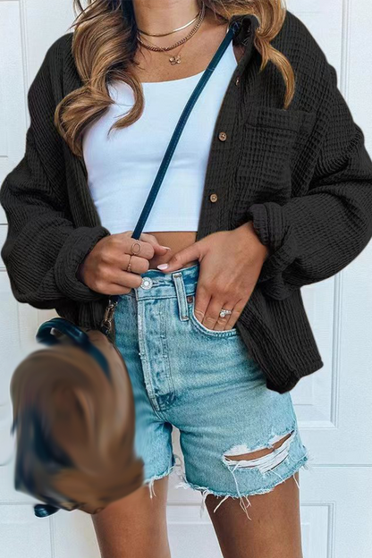 Casual Solid Patchwork Turndown Collar Blouses (3 Colors)