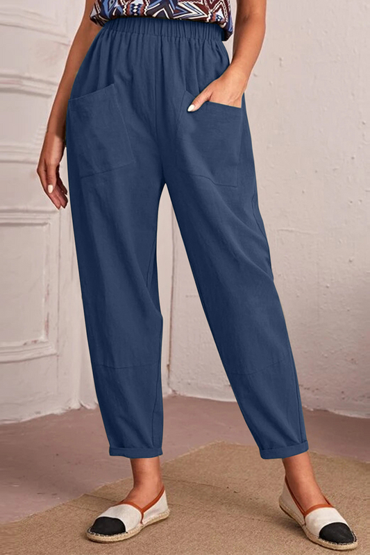 Casual Solid Patchwork Harlan Mid Waist Harlan Solid Color Bottoms(4 colors)