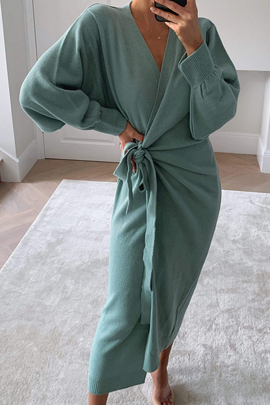 Casual Solid Patchwork V Neck Waist Skirt Dresses(5 Colors)
