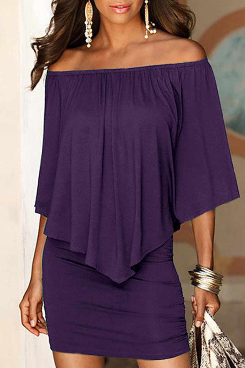 Vestidos casuales de falda lápiz con hombros descubiertos y parches sólidos (6 colores)