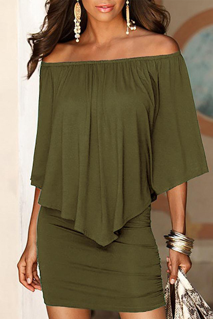 Vestidos casuales de falda lápiz con hombros descubiertos y parches sólidos (6 colores)