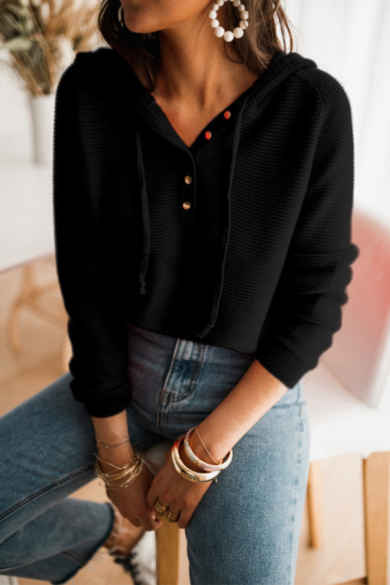 Suéteres casuales con cuello y capucha de patchwork sólido (5 colores)