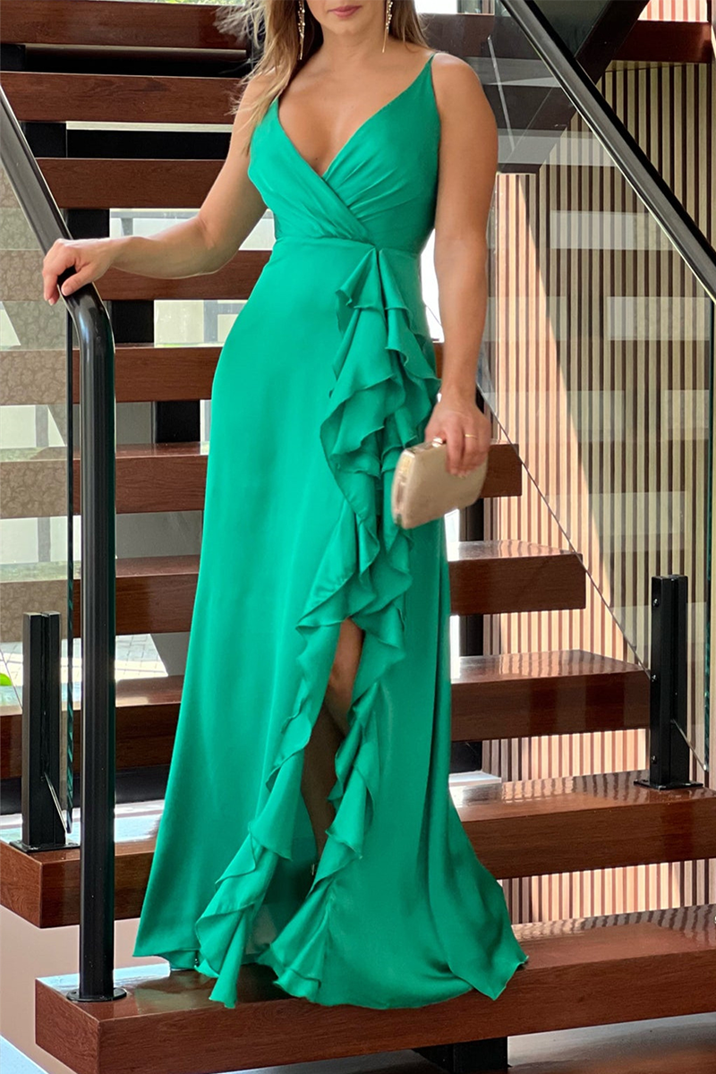 Vestidos de falda con tirantes finos y volantes lisos a la moda