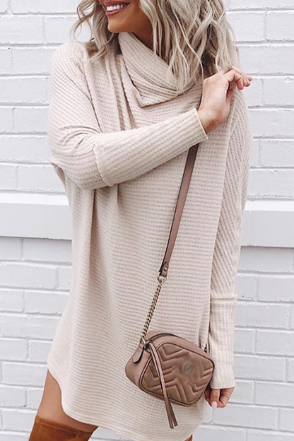 Vestidos casuales lisos de cuello alto con parches