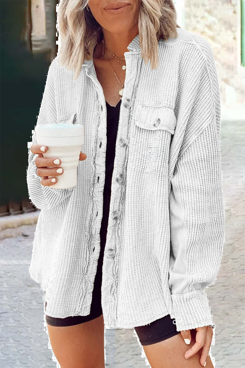 Prendas de abrigo informales con cuello vuelto y parches lisos (10 colores)