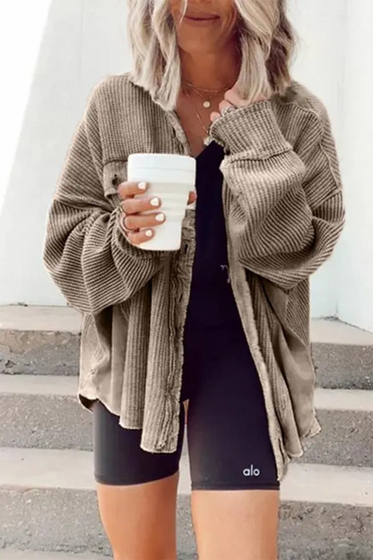Prendas de abrigo informales con cuello vuelto y parches lisos (10 colores)