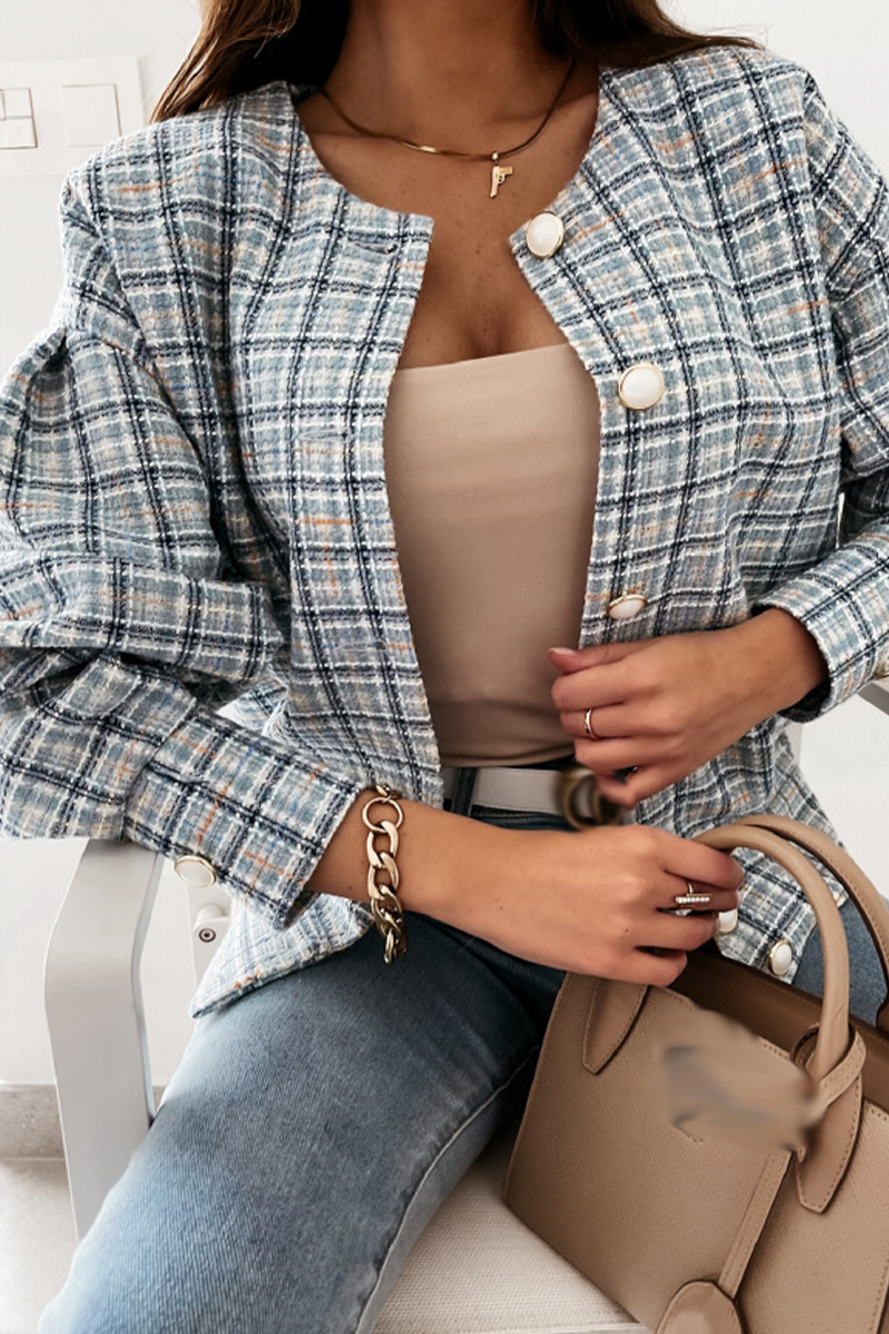 Prendas de abrigo informales con cuello vuelto y retazos a cuadros (3 colores)