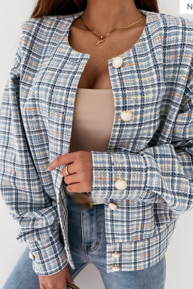 Prendas de abrigo informales con cuello vuelto y retazos a cuadros (3 colores)