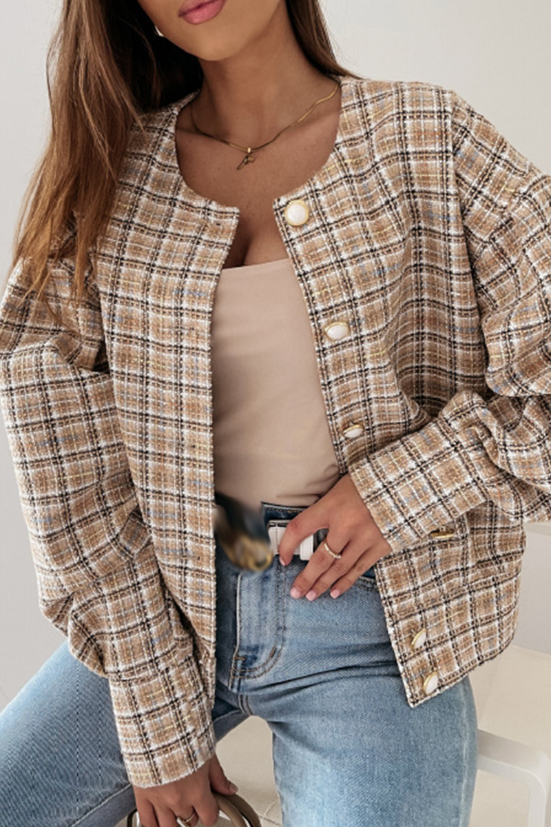 Prendas de abrigo informales con cuello vuelto y retazos a cuadros (3 colores)