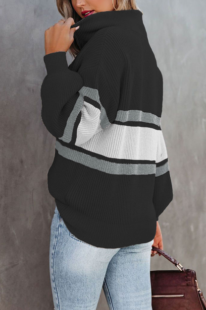 Suéteres casuales de cuello con cremallera y parches sólidos (5 colores)