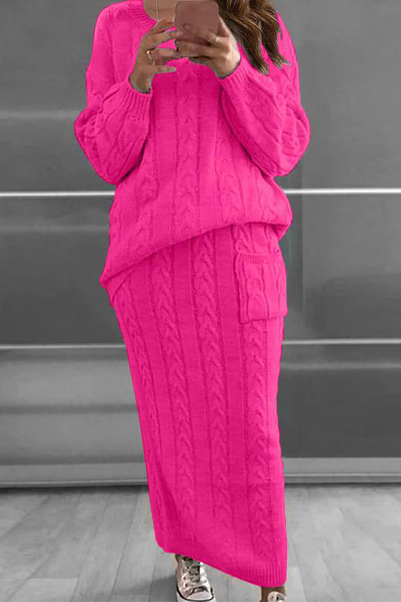 Fashion Solid Patchwork O Neck Long Sleeve Two Pieces(12 Colors)