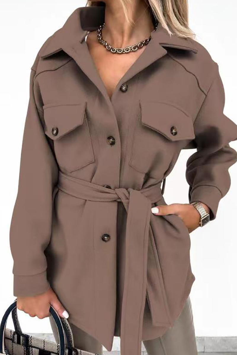 Prendas de abrigo informales con cuello vuelto y parches lisos (9 colores)