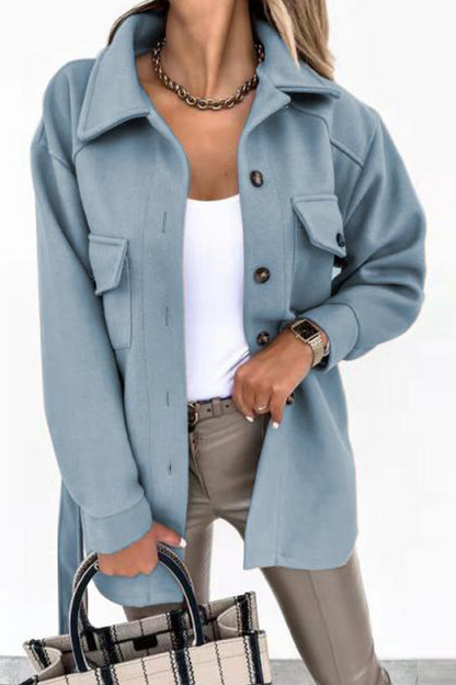 Prendas de abrigo informales con cuello vuelto y parches lisos (9 colores)