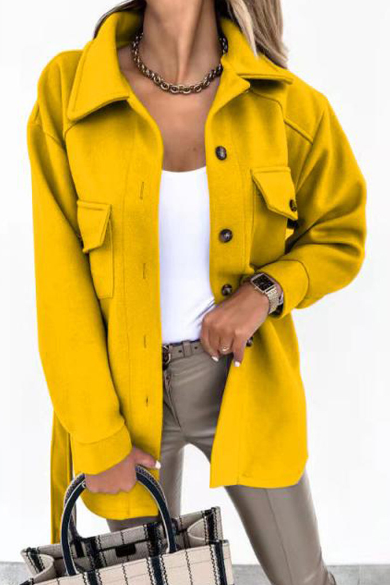 Prendas de abrigo informales con cuello vuelto y parches lisos (9 colores)