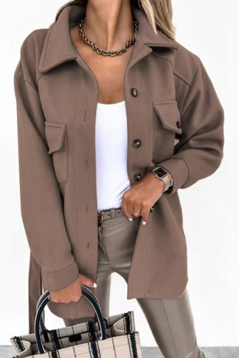 Prendas de abrigo informales con cuello vuelto y parches lisos (9 colores)