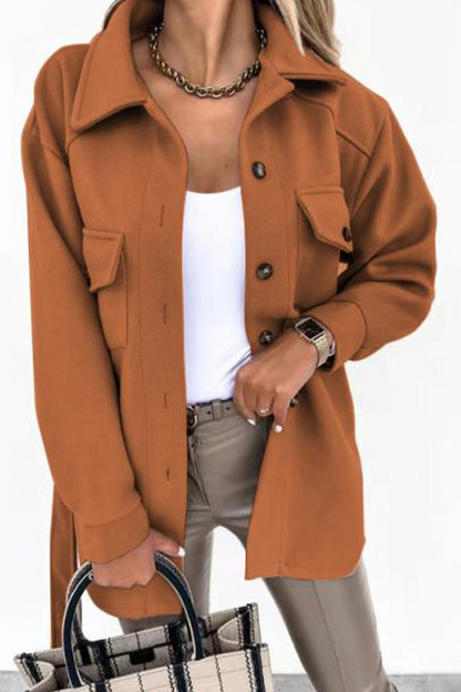 Prendas de abrigo informales con cuello vuelto y parches lisos (9 colores)