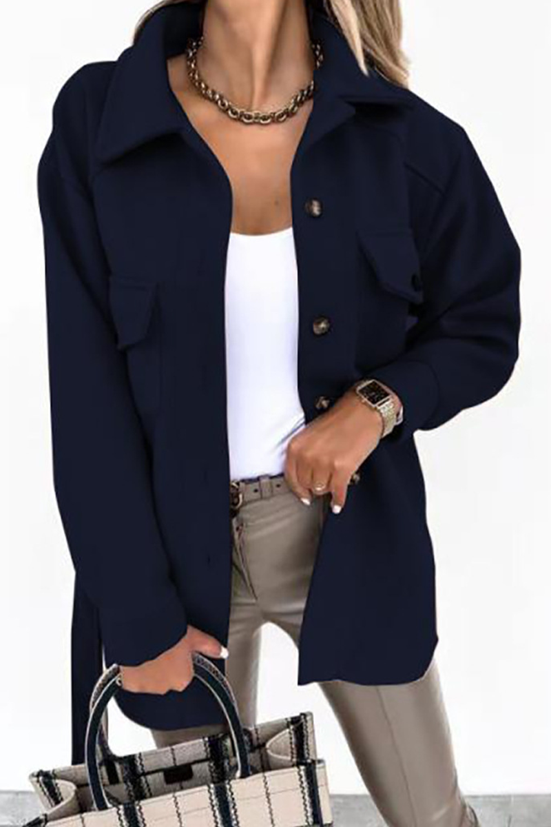 Prendas de abrigo informales con cuello vuelto y parches lisos (9 colores)