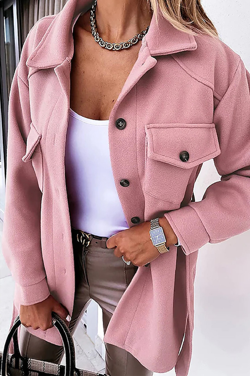 Prendas de abrigo informales con cuello vuelto y parches lisos (9 colores)