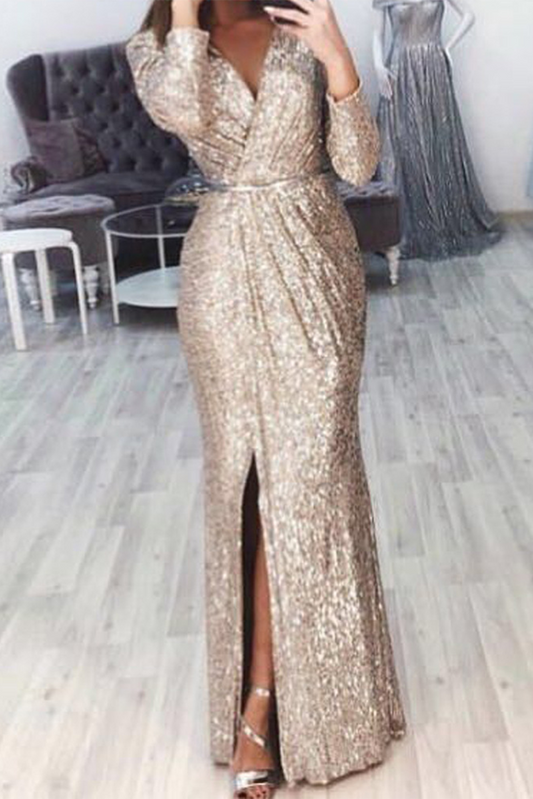 Vestidos casuales de corte sirena con cuello en V y patchwork (7 colores)