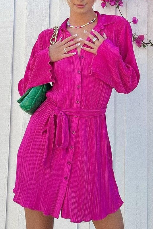 Vestido camisero informal de cuello vuelto con parches sólidos