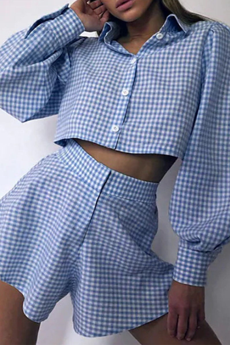 Conjunto de dos piezas de manga larga con cuello vuelto y retazos a cuadros (3 colores)