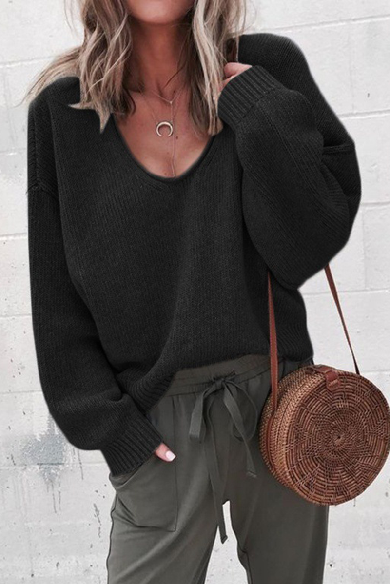 Casual Solid Patchwork U Neck Sweaters(7 Colors)