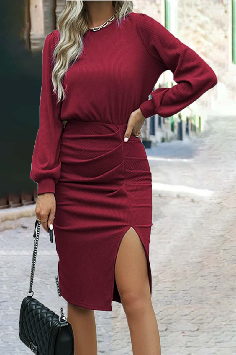 Fashion Solid O Neck One Step Skirt Dresses(6 colors)