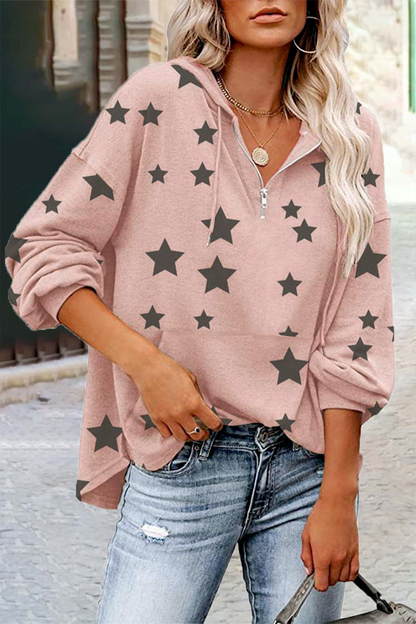 Casual The stars Pocket Zipper V Neck Tops(5 Colors)