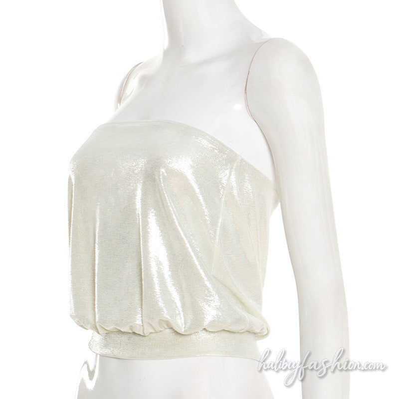 Ruched solid backless tube top