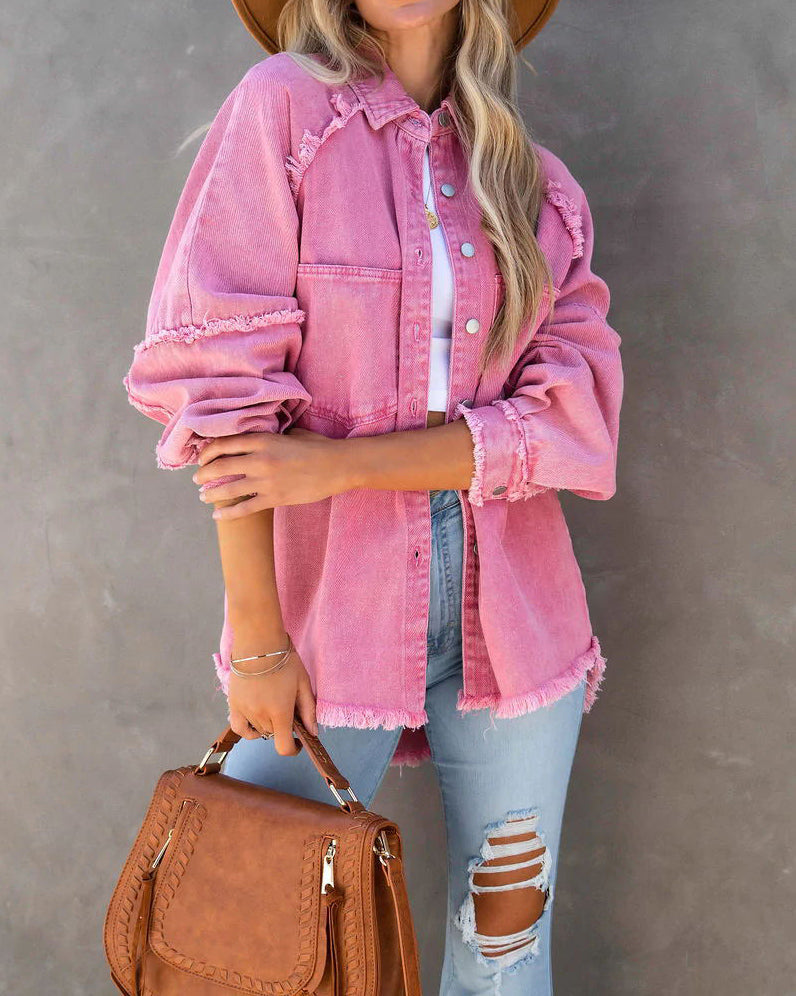 Raw Edge Patchwork Pocket Denim Jacket