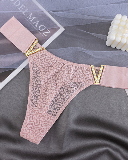 V-Neck Rhinestone Lace Panties（9 Pieces）