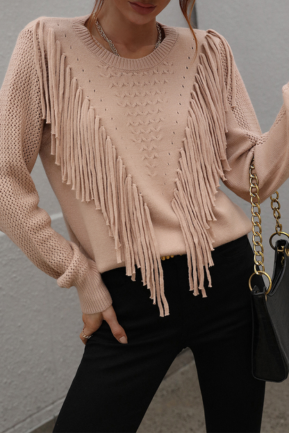 Suéteres de cuello redondo con borlas y patchwork de moda (5 colores)