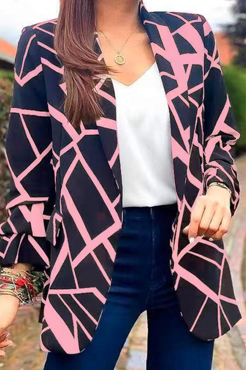 Fashion Print Printing Turndown Collar Outerwear