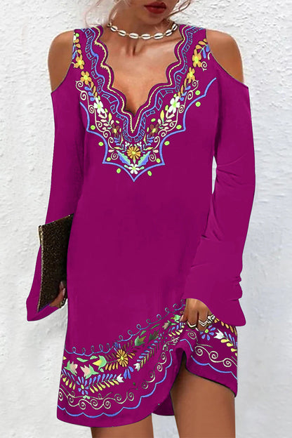 Vestidos casuales de moda con estampado de tótem nacional, cuello en V, falda de un solo paso (8 colores)